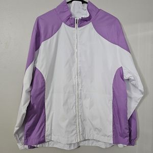 Footjoy FJ Women's X-Large Full-Zip Windbreaker Golf Jacket Purple/White Pockets
